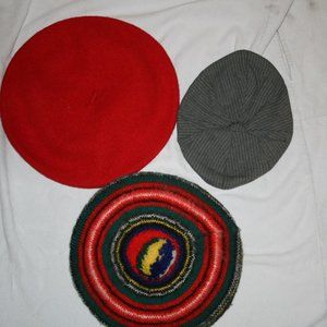 LL Bean red Tam O Shanter + 2 berets wool womens